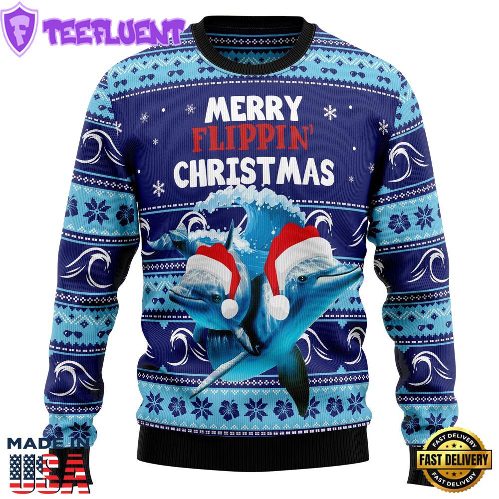 Dolphin Flippin' Christmas Sea Pattern Ugly Christmas Sweater
