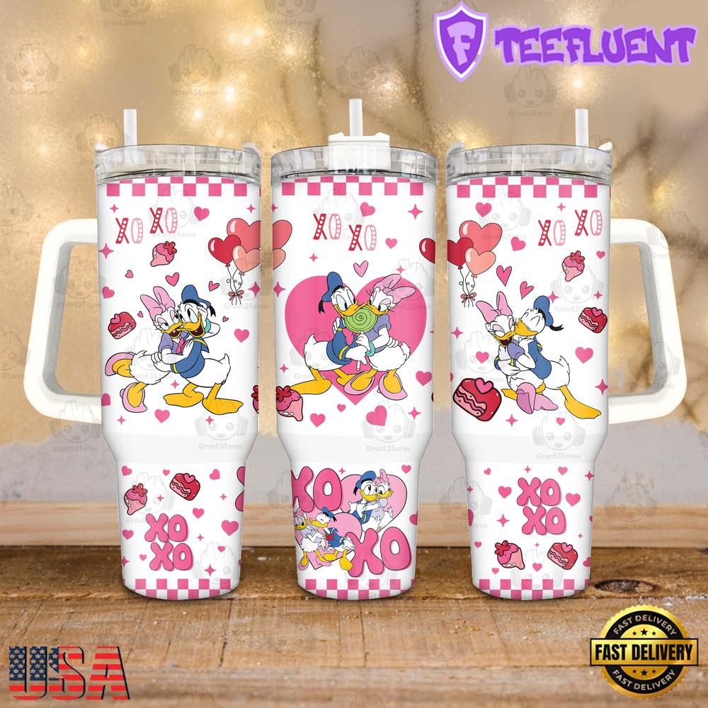 Donald Duck Valentines Stainless Steel Tumbler 40Oz With Handle