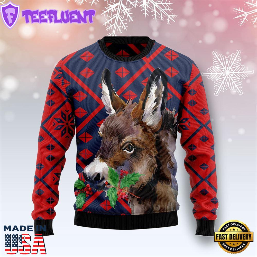 Donkey Christmas Printed Ugly Christmas Sweater