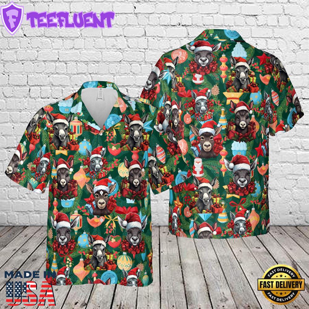 Donkey Wearing Santa Hat Christmas Hawaiian Shirt