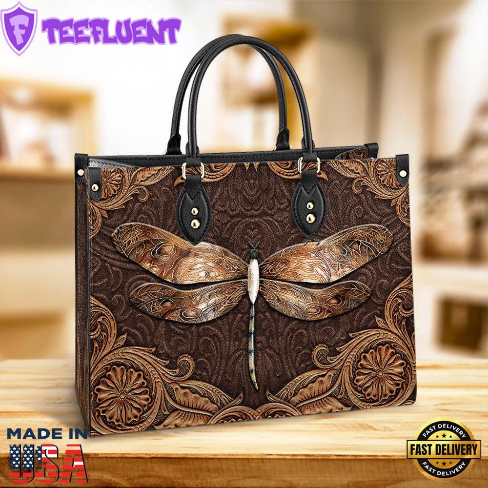Dragonfly Earthtoned Leather Bag Christ Gifts Leather Bags