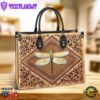 Dragonfly Flowers Lover Leather Bag Christ Gifts Leather Bags