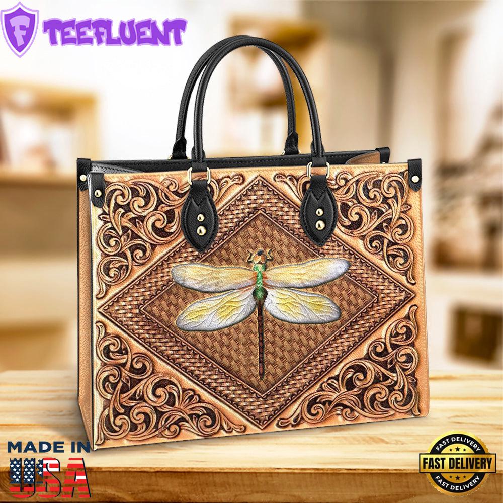 Dragonfly Flowers Lover Leather Bag Christ Gifts Leather Bags