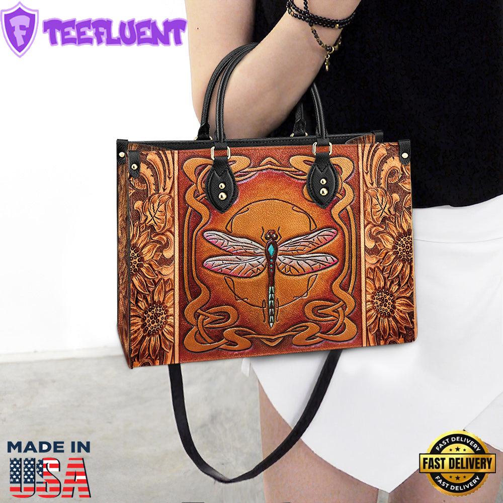 Dragonfly Sunflowers Leather Bag Christ Gifts Leather Bags