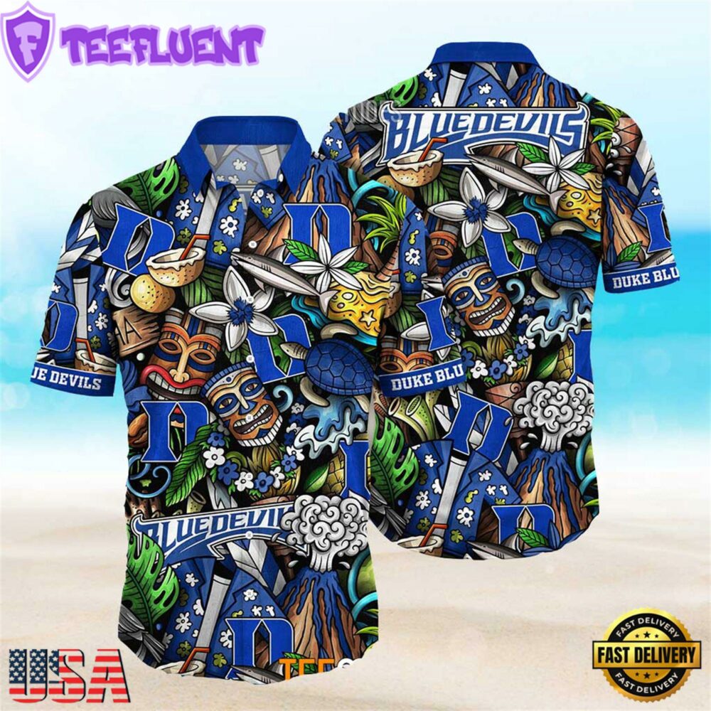 Duke Blue Devils Ncaa Mens Floral Special Design Hawaiian Shirt
