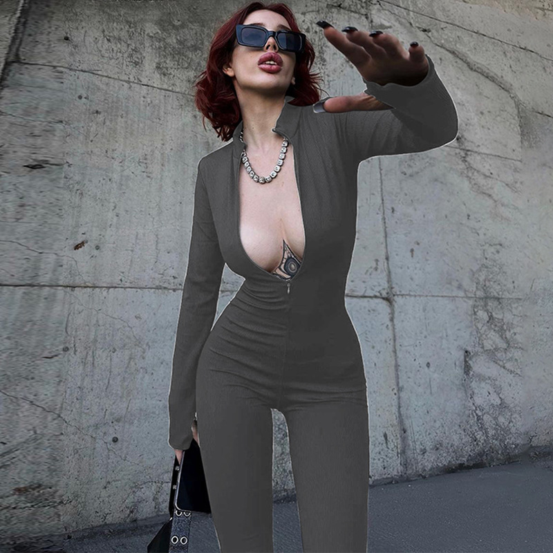 Women's Fashion Personality Chest Zipper Slim-fit Long-sleeved Stretch Bottoming Jumpsuit 3 e5cea39b bf08 4990 867c 4404113ff1eb.jpg