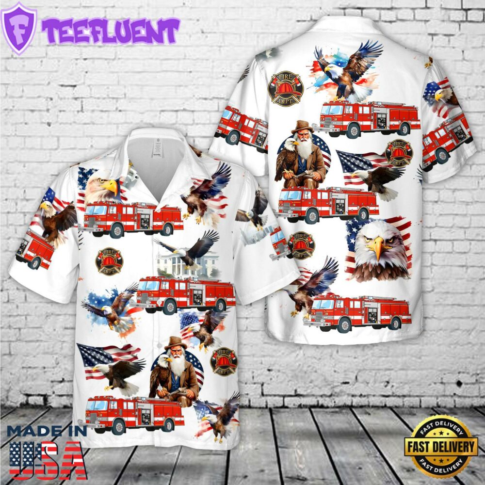 Eagle Patriotic Fire truck, 4th Of July Hawaiian Shirt