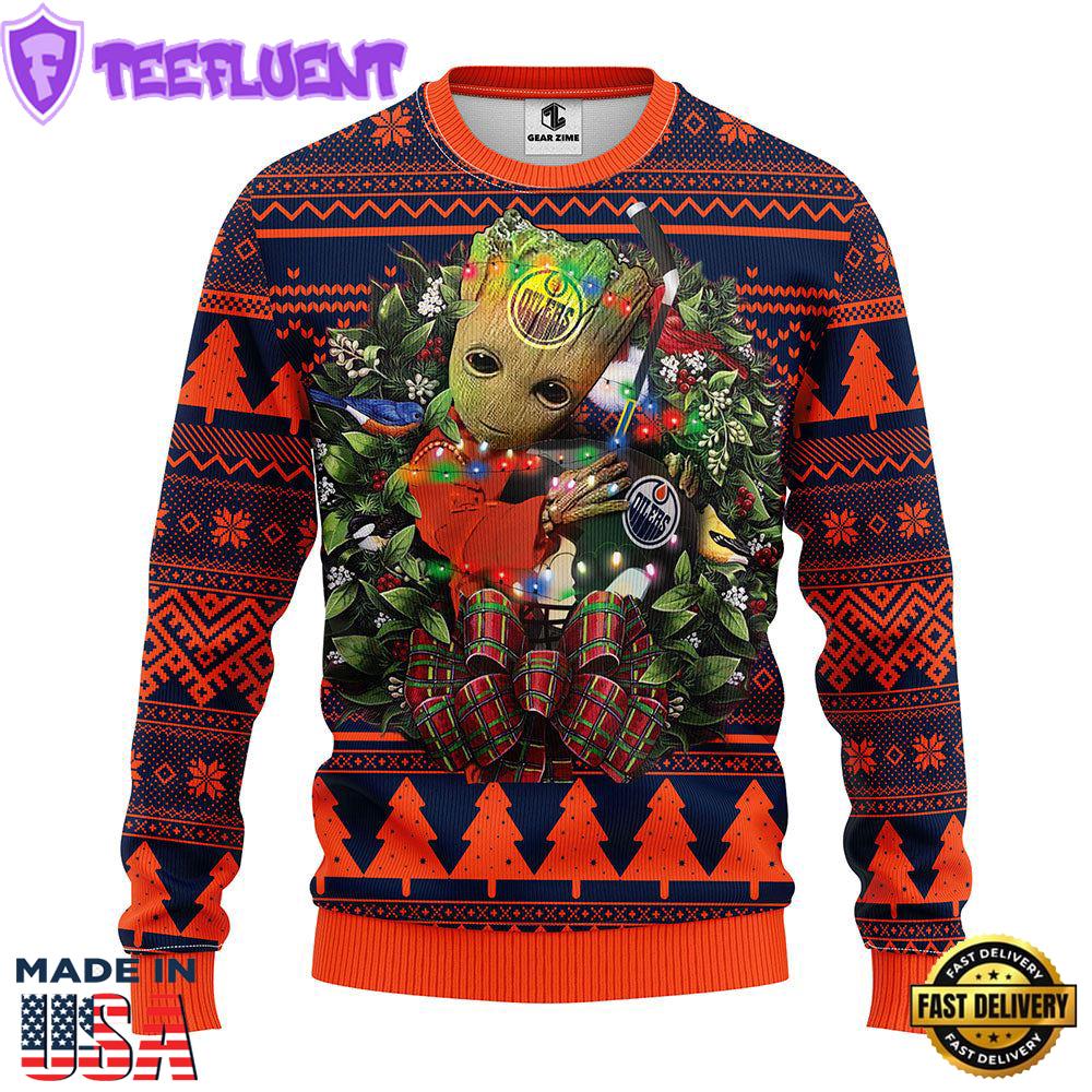 Edmonton Oilers Groot Hug Christmas Ugly Sweater Sport For Fan