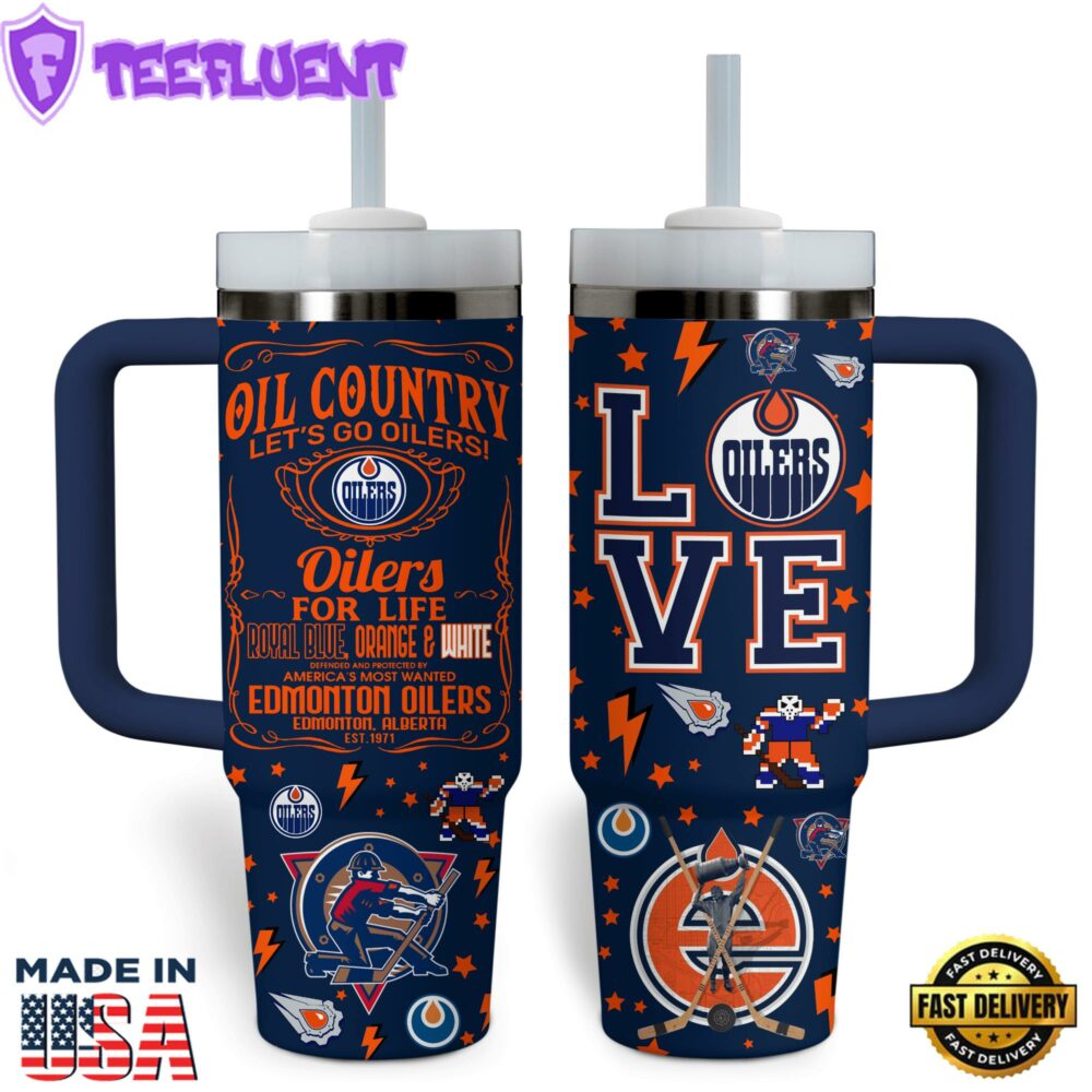 Edmonton Oilers NHL Custom Stanley Quencher 40oz Stainless Steel Tumbler With Handle 2