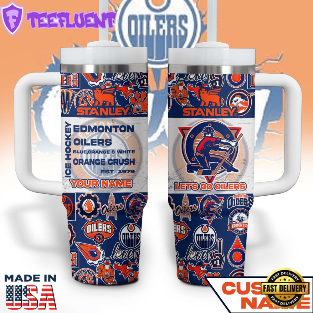Edmonton Oilers NHL Custom Stanley Quencher 40oz Stainless Steel Tumbler With Handle