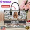 English Cocker Spaniel Dog Bior Leather Handbag With Flowers And Butterfly