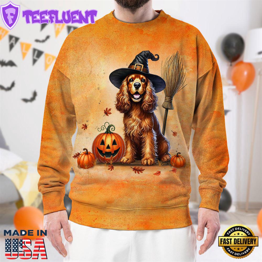 English Cocker Spaniel Dog In Spooky Autumn Halloween 3D Shirt