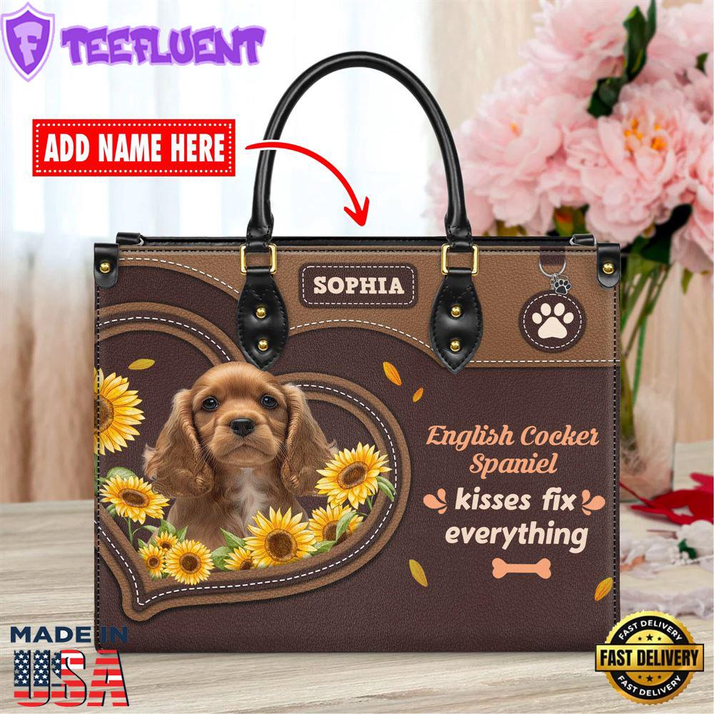 English Cocker Spaniel Dog Kisses Fix Everything Leather Handbag