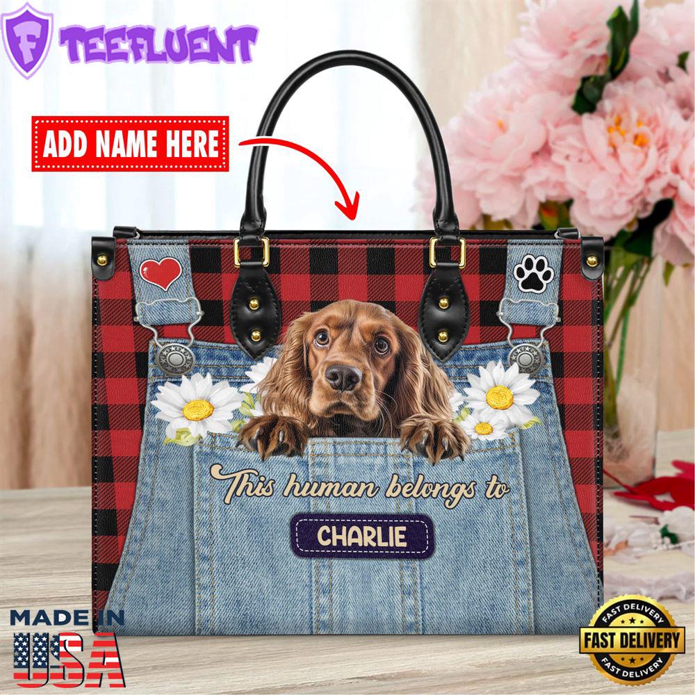 English Cocker Spaniel Dog This Human Belongs To Leather Handbag