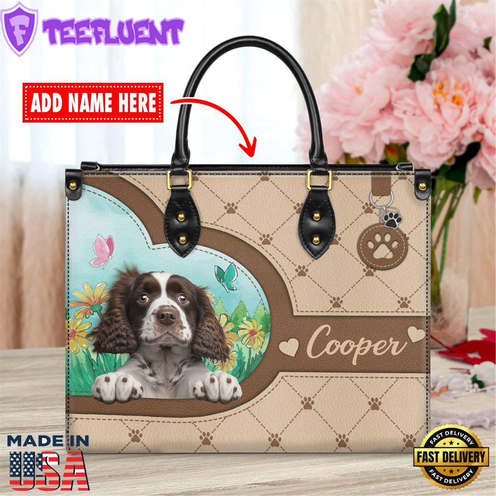 English Springer Spaniel Dog Duccy Dog Lover Leather Handbag V019 1