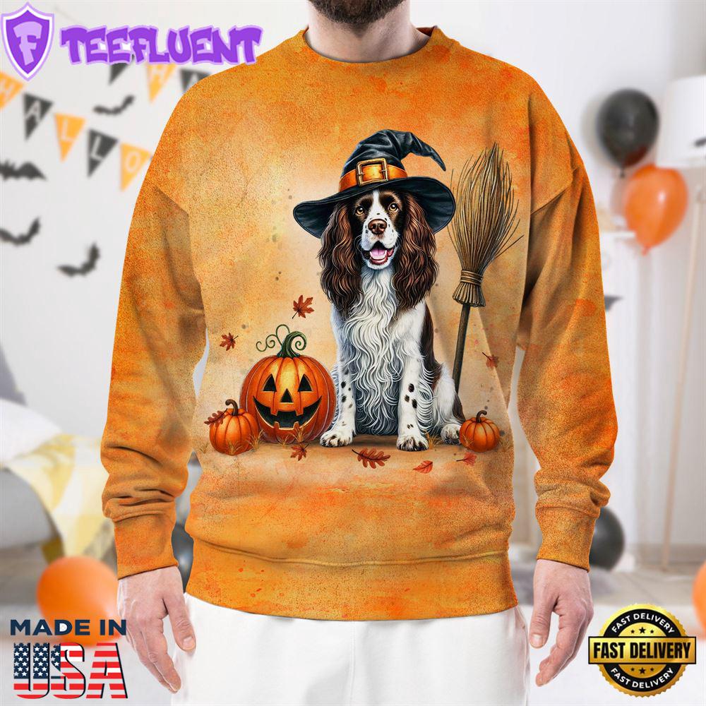 English Springer Spaniel Dog In Spooky Autumn Halloween 3D Shirt