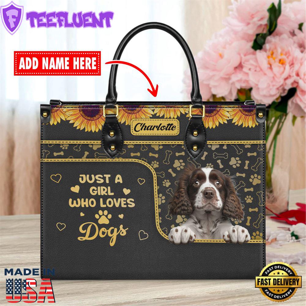 English Springer Spaniel Dog Just A Girl Who Loves Dogs Leather Handbag