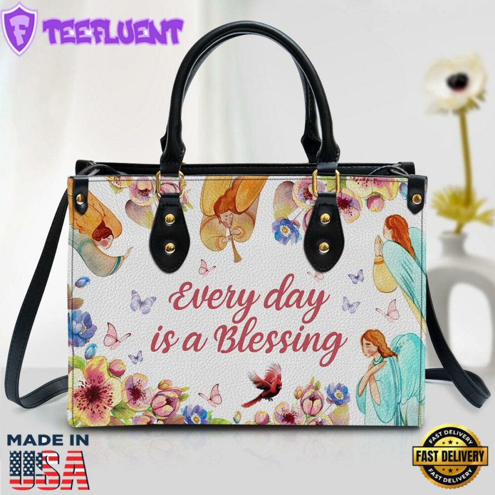 Every Day Is A Blessing Leather Handbag With Handle Christ Gifts Leather Bags