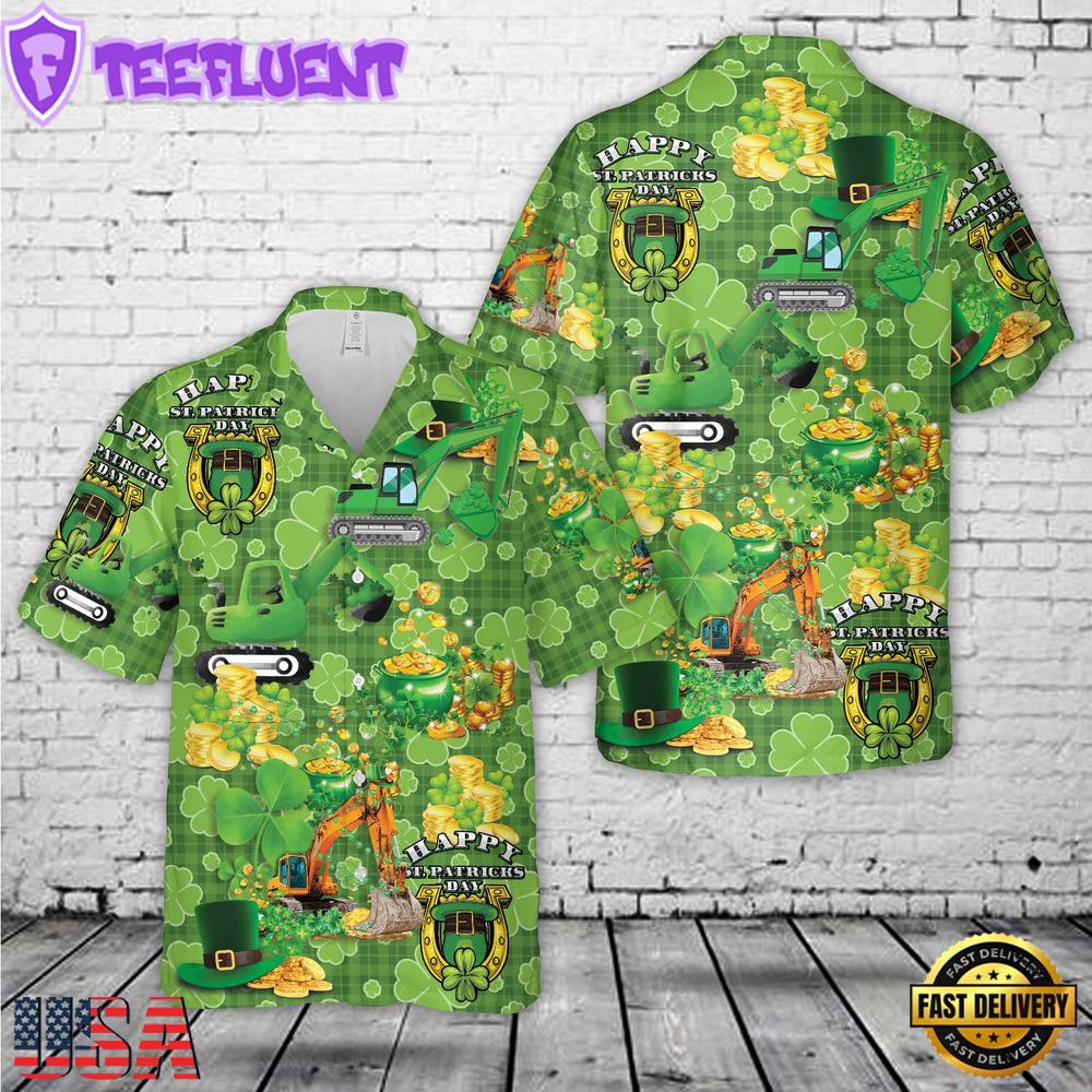 Excavator St Patrick's Day Hawaiian Shirt