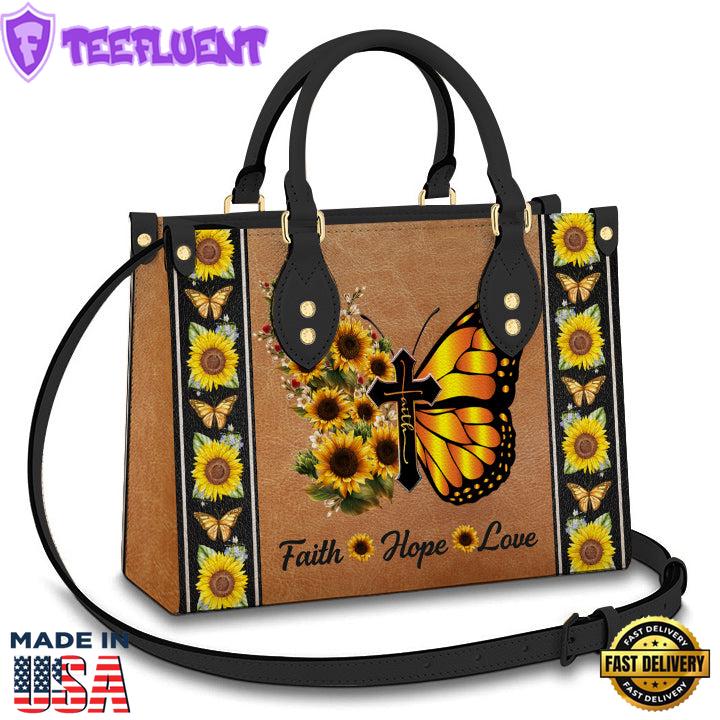 Faith Butterfly Sunflower Leather Bag Christ Gifts Leather Bags