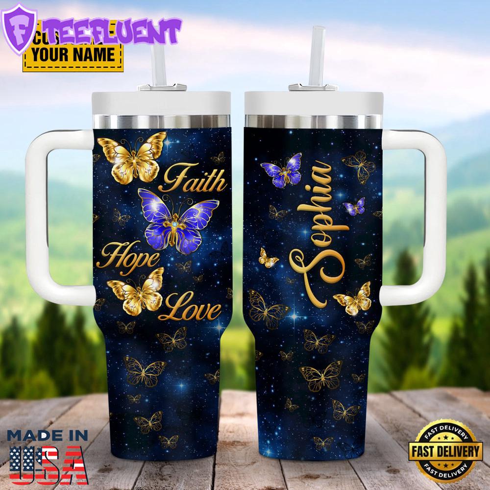 Faith Hope Love Butterfly Customized Jesus Stanley Tumbler 40oz