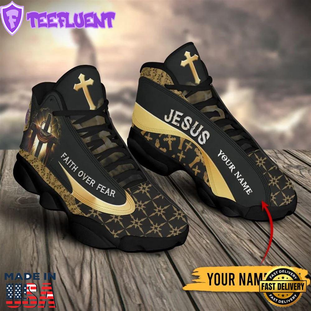 Faith Over Fear Customized Jd13 Gold Shoes For The Devout Heart