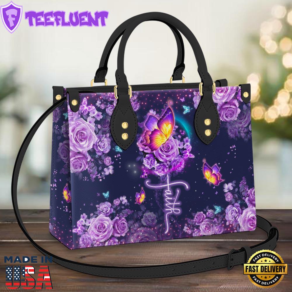 Faith Purple Butterfly Leather Bag Christ Gifts Leather Bags