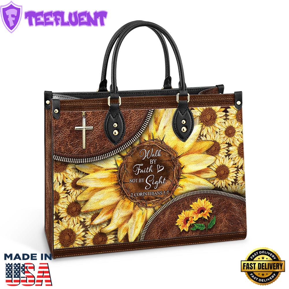 Faith Sunflower Leather Bag Christ Gifts Leather Bags