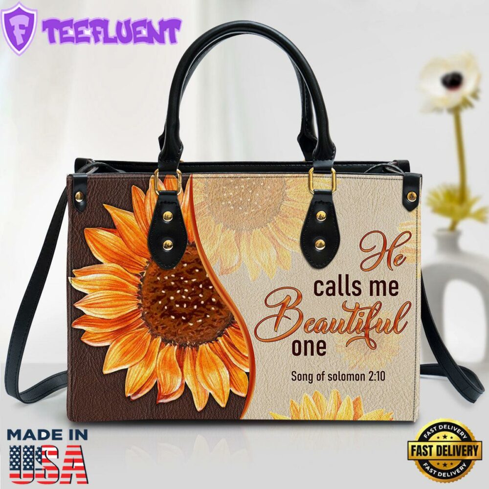 Fancy Sunflower Leather Bag He Calls Me Beautiful One Christ Gifts Leather Bags