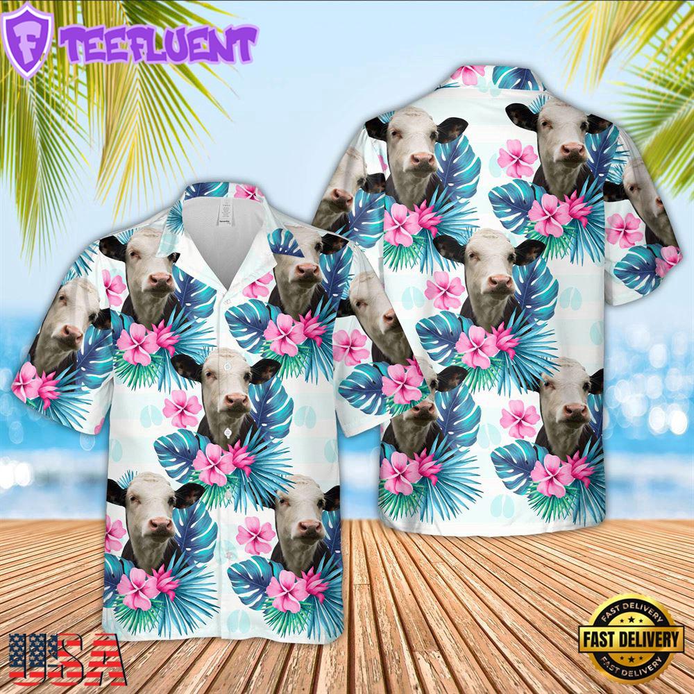 Farm Hawaiian Shirt, Black Baldy Foot Sign Pattern 3D Hawaiian Shirt, Cow Hawaiian Shirt
