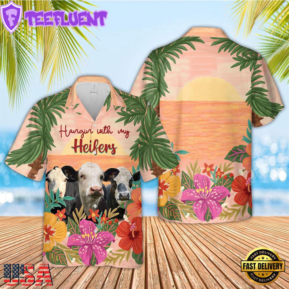 Farm Hawaiian Shirt, Black Baldy Hangin With My Heifers 3D Hawaiian Shirt, Cow Hawaiian Shirt