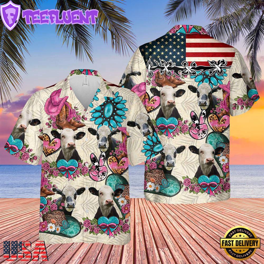 Farm Hawaiian Shirt, Black Baldy Happiness Flowers 3D Hawaiian Shirt, Cow Hawaiian Shirt