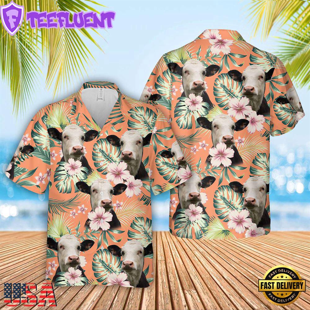 Farm Hawaiian Shirt, Black Baldy Summer Happiness Floral Farm 3D Hawaiian Shirt, Cow Hawaiian Shirt
