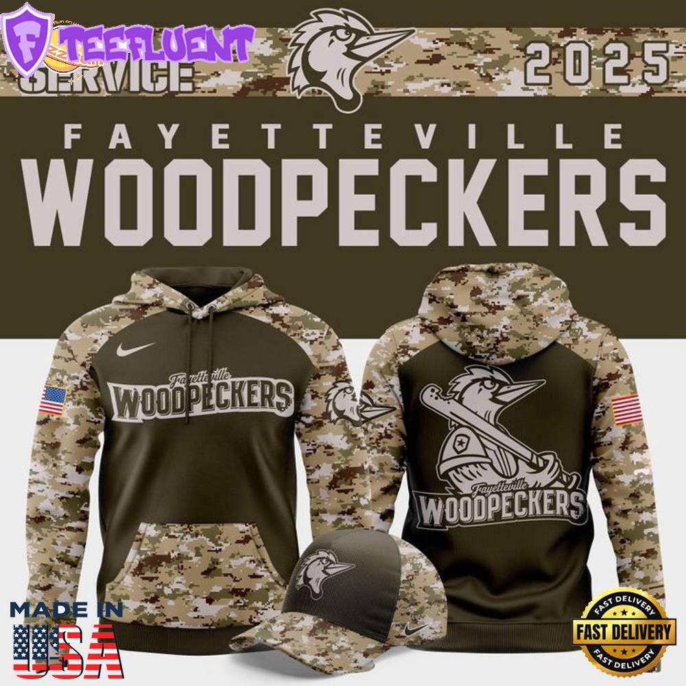 Fayetteville Woodpeckers Salute to Service 2025 Camo Hoodie