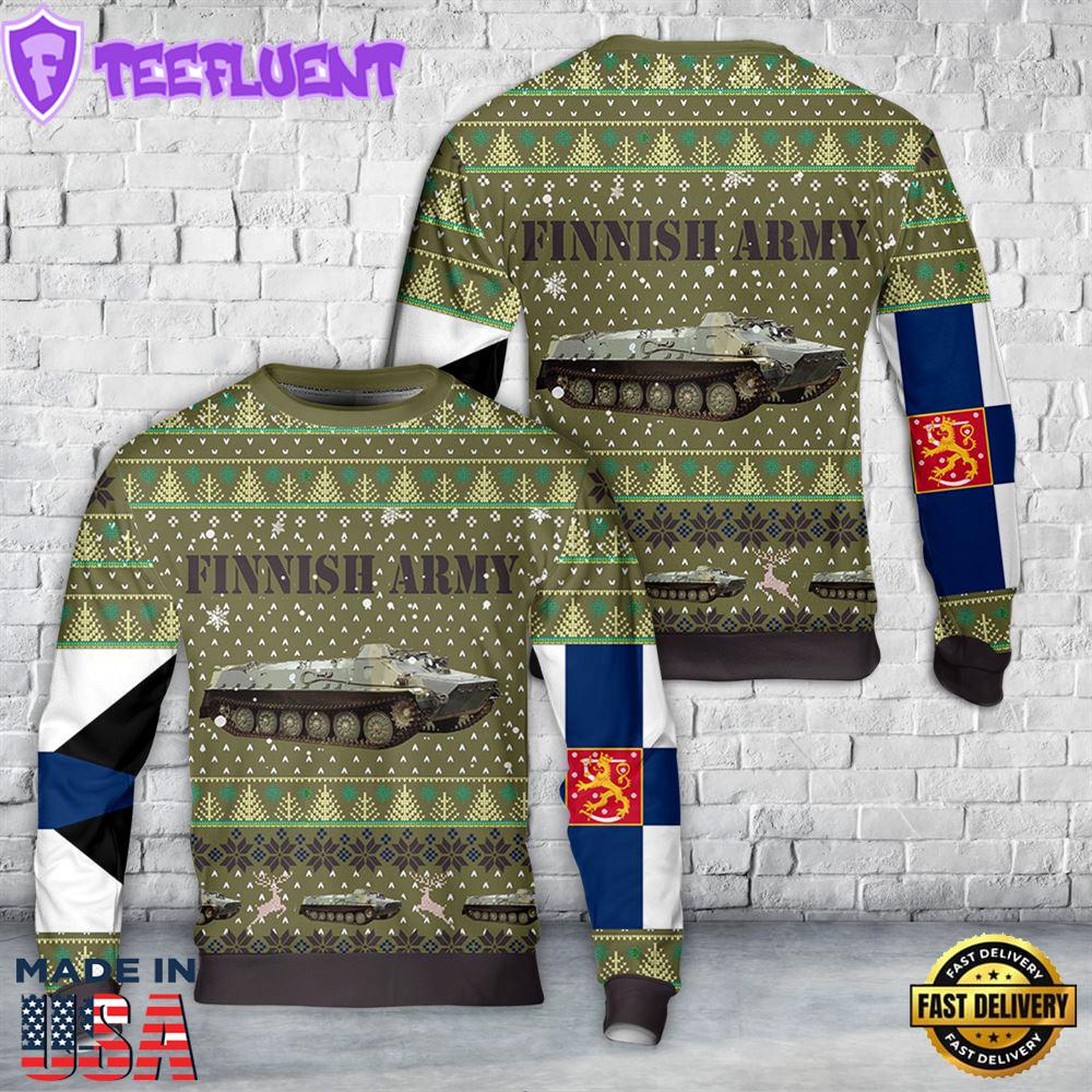 Finnish Army Maavoimat MT-LBV Armoured Personnel Carrier Christmas AOP Sweater