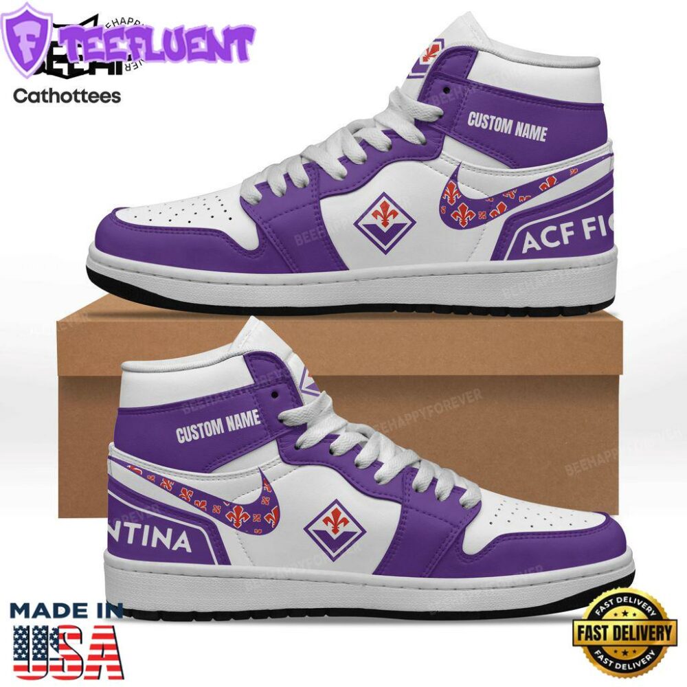 Fiorentina Nike Logo Purple White Design Air Jordan 1 High Top