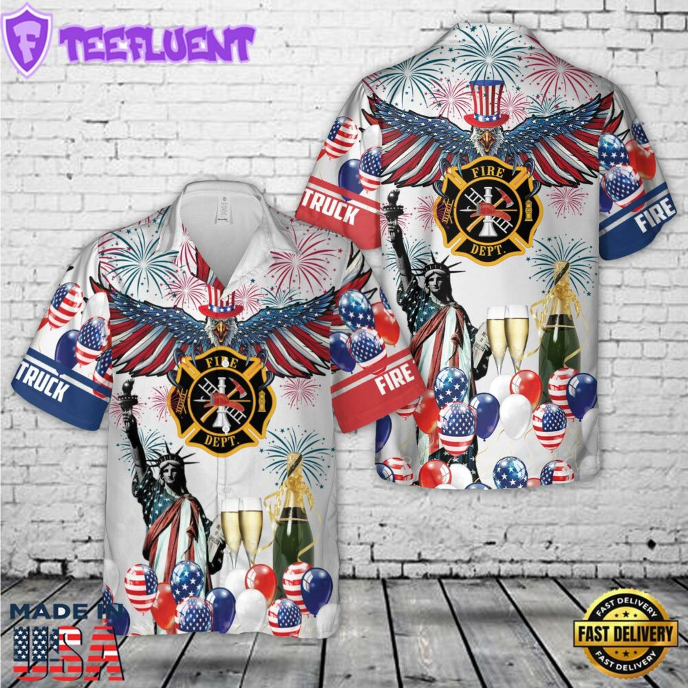 Fire Truck, 4th Of July Eagle Patriotic Hawaiian Shirt