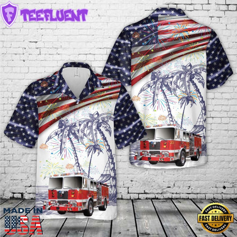 Fire Truck Firefighter, 4th Of July Hawaiian Shirt
