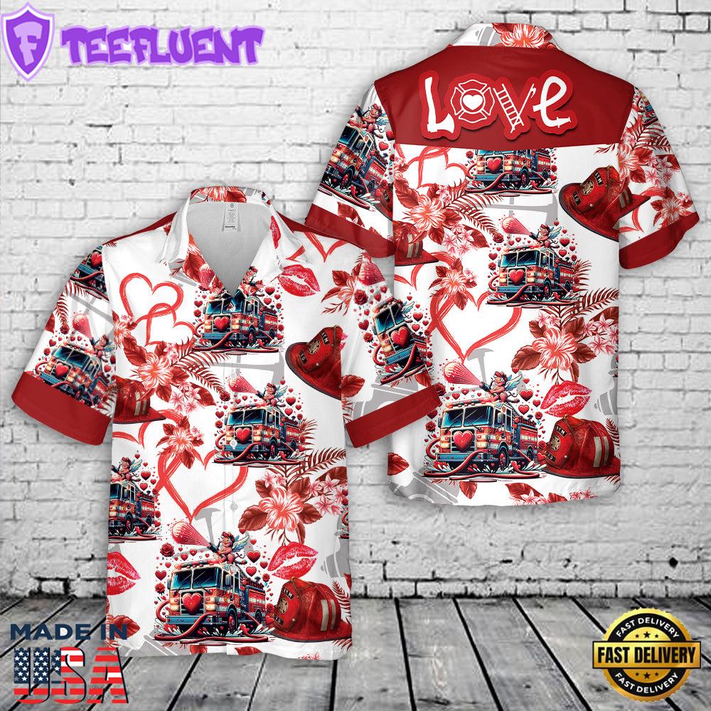 Fire Truck Happy Valentine's Day Hawaiian Shirt 1