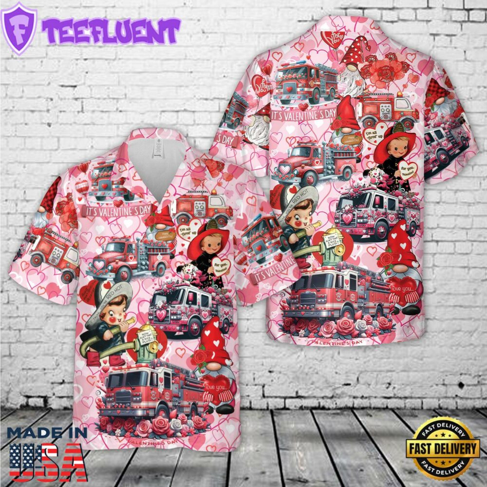 Fire Truck Happy Valentine's Day Hawaiian Shirt 2