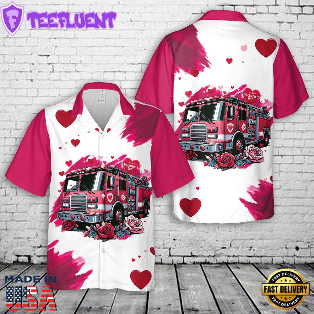 Fire Truck Happy Valentine's Day Hawaiian Shirt