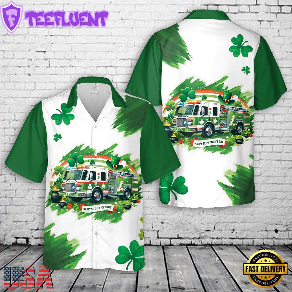 Fire Truck St. Patrick's Day Hawaiian Shirt