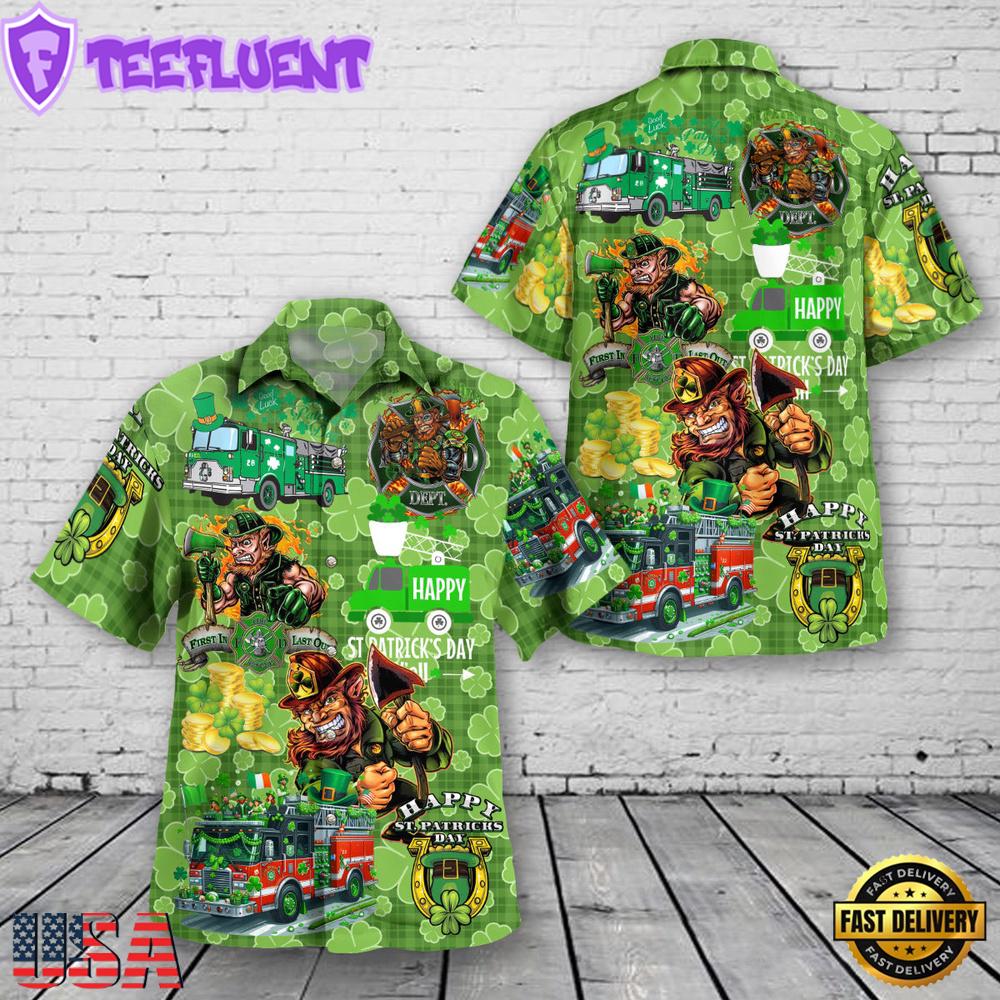 Fire Truck St Patrick's Day Hawaiian Shirt