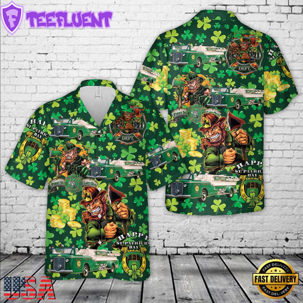 Fire Truck St Patrick's Day Hawaiian Shirts