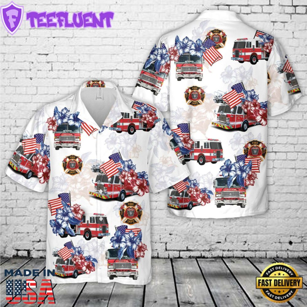 Fire Trucks Firefighter, 4th Of July Hawaiian Shirt 1