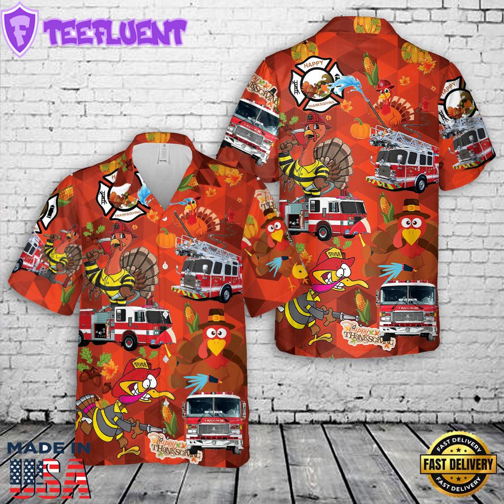 Fire trucks Firefighter Thanksgiving Turkey Hawaiian Shirt