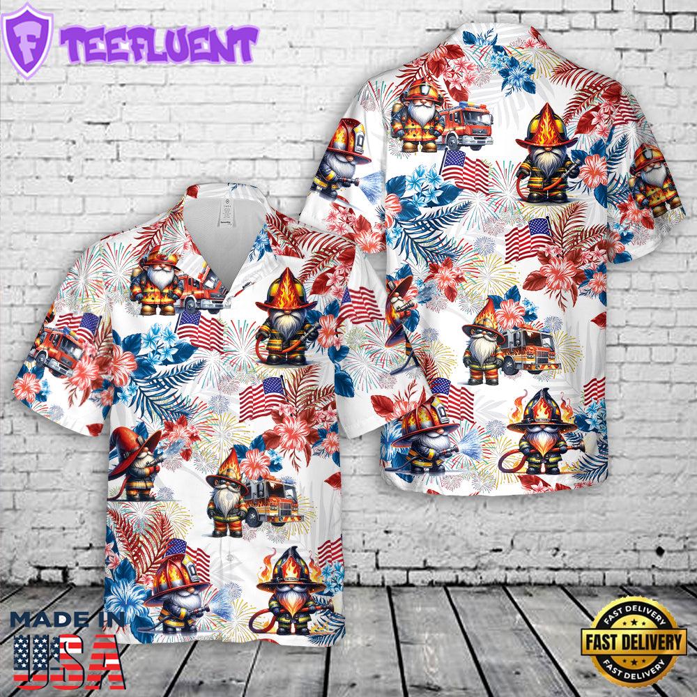Fire trucks Gnomes Firefighter, 4th Of July Hawaiian Shirt 1