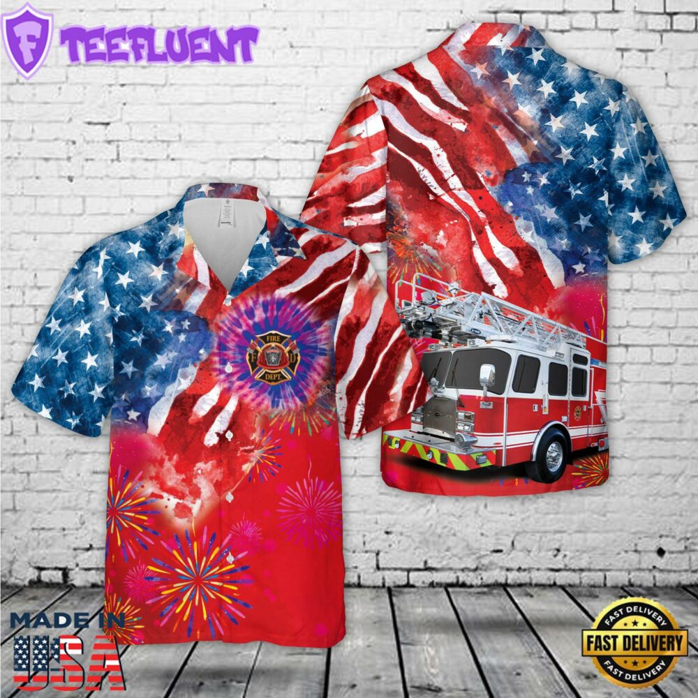 Firefighter Fire Truck, 4th Of July Hawaiian Shirt 1