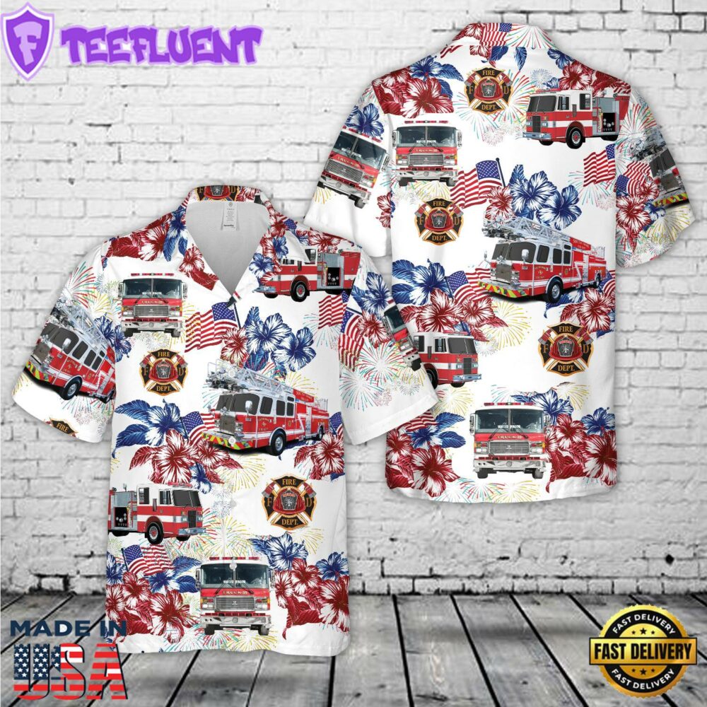 Firefighter Fire Truck, 4th Of July Hawaiian Shirt
