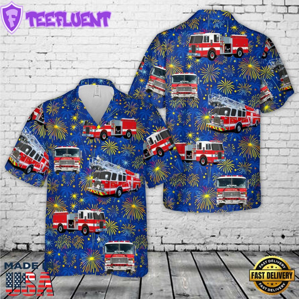 Firefighter Fire Truck 4th of July Hawaiian Shirt
